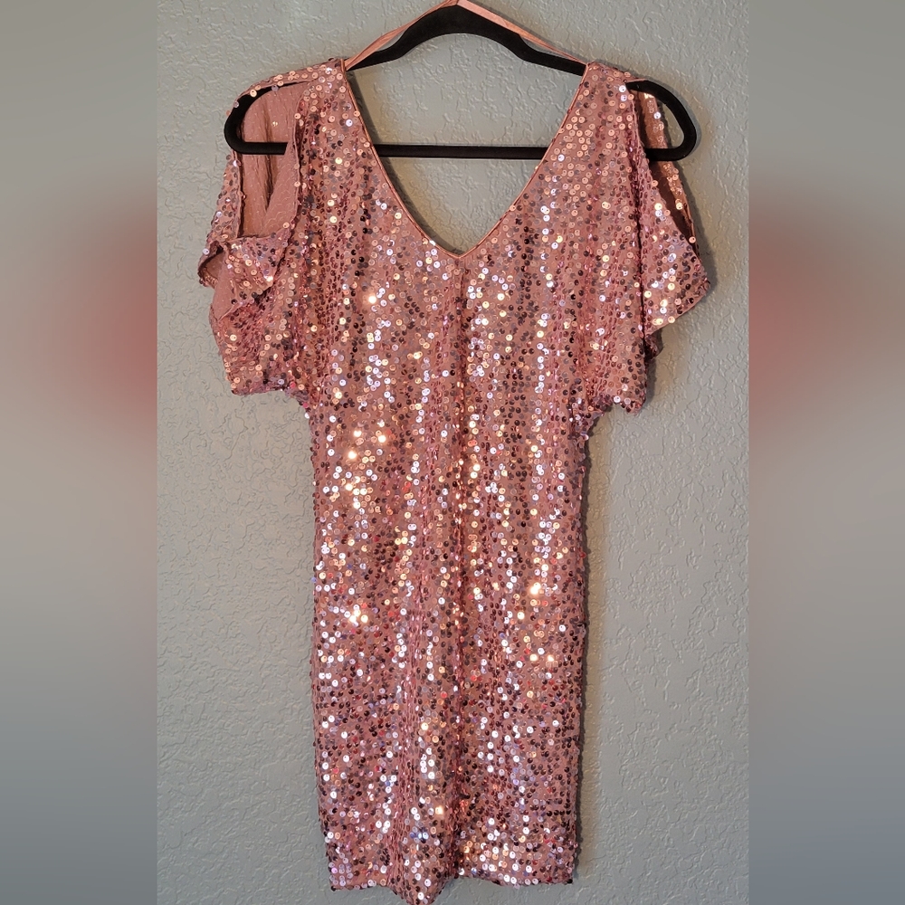 Pink sequin As U Wish mini dress, size small
